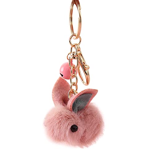 MoreChioce Schlüsselanhänger Plüsch, Niedlich Hase Bommel Schlüsselhalter Schlüsselbund Schlüsselring Keychain Handtasche Anhänger Charms Dekor Schlüsselkette Geschenke,Rosa von MoreChioce