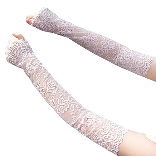 MoreChioce Spitze Fingerlose Handschuhe, 1 Paar Damen Spitze Elegant Handstulpen Sommer UV-Schutz Armstulpen Blumenmuster Spitzenhandschuhe Elastisch Lace Fahrhandschuhe Party Abendhandschuhe,Lila von MoreChioce