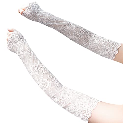 MoreChioce Spitze Fingerlose Handschuhe, 1 Paar Damen Spitze Elegant Handstulpen Sommer UV-Schutz Armstulpen Blumenmuster Spitzenhandschuhe Elastisch Lace Fahrhandschuhe Party Abendhandschuhe,Weiß von MoreChioce