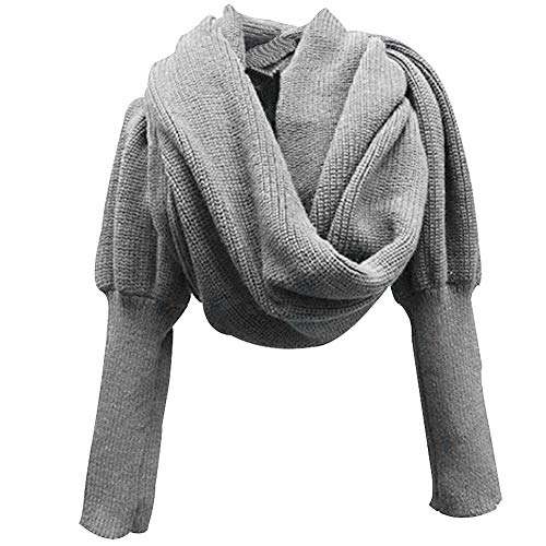 MoreChioce Strickschal mit ärmel,Damen Winterschal Halstuch Feinstrick Schal Warm Gestrickt Cape Halstücher,Hell Grau von MoreChioce