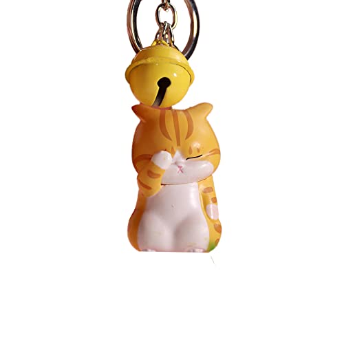 MoreChioce Süß Katze Schlüsselanhänger, Schüchterner Katze Harz Schlüsselring Molliges Kätzche Schlüsselhalter Charm Cartoon Katze Schlüsselbund Rucksäcke Tasche Anhänger Schlüssel Organizer,Gelb von MoreChioce