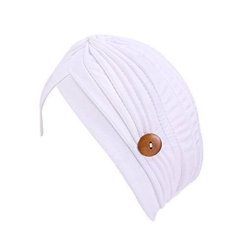 MoreChioce Turban Damen Hijab,Frauen Kopftuch Headwrap mit Knopf Baumwolle Halstuch Headscarf Indische Kopf Wraps Muslime Bandana Elastische Beanie Hut Cap,Weiß von MoreChioce