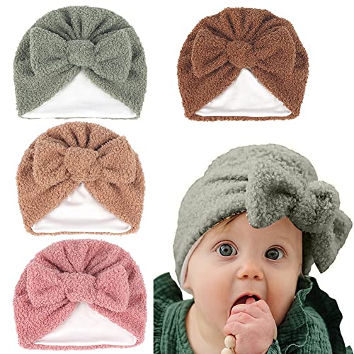 MoreChioce Turban Mützen mit Große Schleifenkappen, 4 Stück Baby Turban Hüte Brötchen Knoten Hats Caps Beanies Winter Headwraps Nette Kleinkind Stirnbänder Mädchen Baby Mütze Kopfbedeckungen,#B von MoreChioce