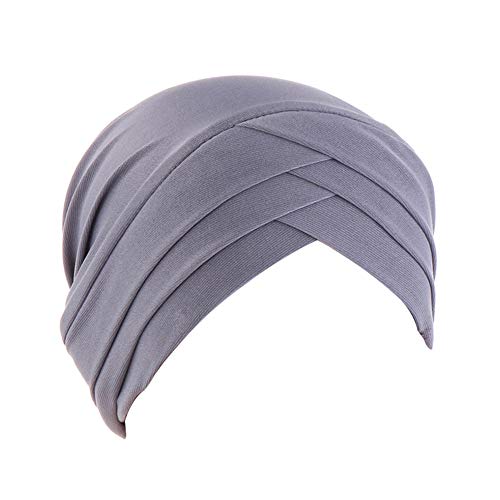 MoreChioce Twist Turban Kopfbedeckung Baumwolle Chemo Hut Kopftuch Elastische Headwrap Frauen Headwear Schals Beanie Cap Kappe Bonnet für Haarverlust,Grau Kreuz von MoreChioce