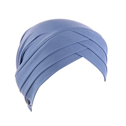 MoreChioce Twist Turban Kopfbedeckung Baumwolle Chemo Hut Kopftuch Elastische Headwrap Frauen Kopf Wraps Schals Beanie Cap Kappe Indische Bonnet,Denim Blau Kreuz von MoreChioce