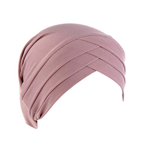 MoreChioce Twist Turban Kopfbedeckung Baumwolle Chemo Hut Kopftuch Elastische Headwrap Frauen Kopf Wraps Schals Beanie Cap Kappe Indische Bonnet,Dunkel Rosa Kreuz von MoreChioce