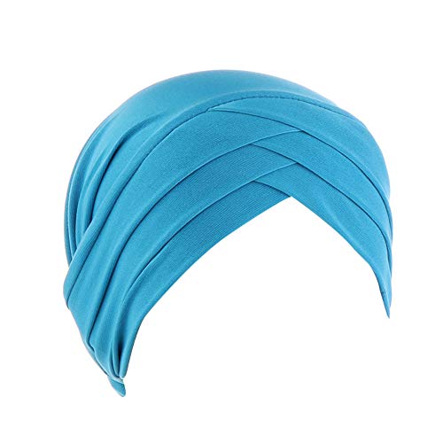 MoreChioce Twist Turban Kopfbedeckung Baumwolle Chemo Hut Kopftuch Elastische Headwrap Frauen Kopf Wraps Schals Beanie Cap Kappe Indische Bonnet,Seeblau Kreuz von MoreChioce