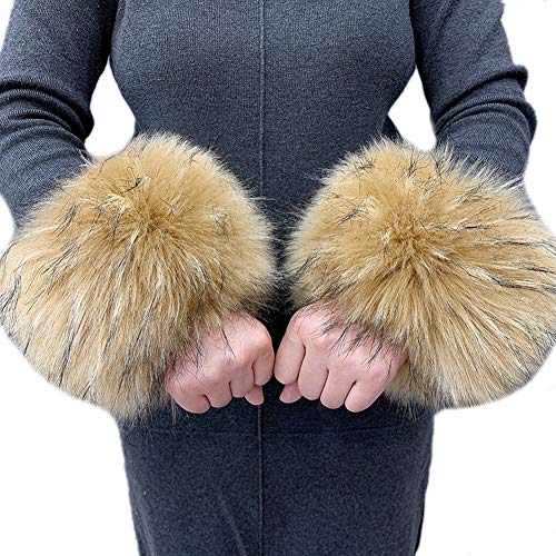 MoreChioce Winter Faux Fell Manschetten,Damen Winter Kunstfell Pulswärmer Moda Armstulpen Pelzmanschetten Wärm Armband Faux Pelz Stulpen,Gelb Schwarz von MoreChioce