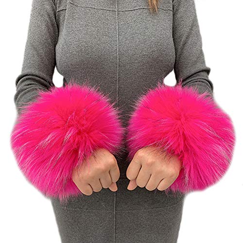 MoreChioce Winter Faux Fell Manschetten,Damen Winter Kunstfell Pulswärmer Moda Armstulpen Pelzmanschetten Wärm Armband Faux Pelz Stulpen,Rosa Rot von MoreChioce