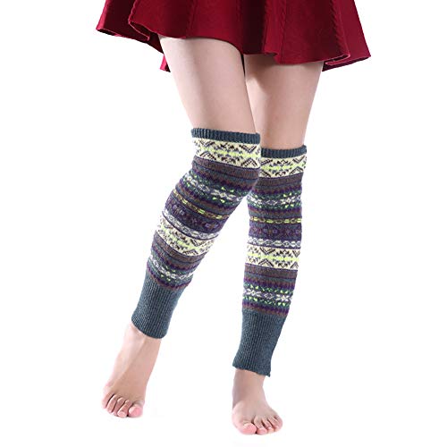 MoreChioce Winter Lange Leg Warmer,Damen Baumwolle Stulpen Böhmen Beinwärmer Gestrickt Stretchy Boot Abdeckung,Grün Grau von MoreChioce