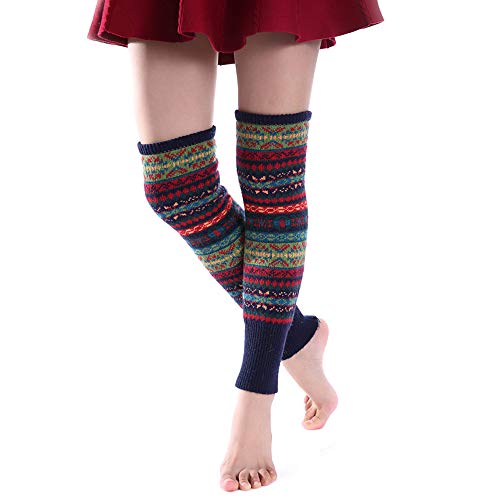 MoreChioce Winter Lange Leg Warmer,Damen Baumwolle Stulpen Böhmen Beinwärmer Gestrickt Stretchy Boot Abdeckung,Marine von MoreChioce