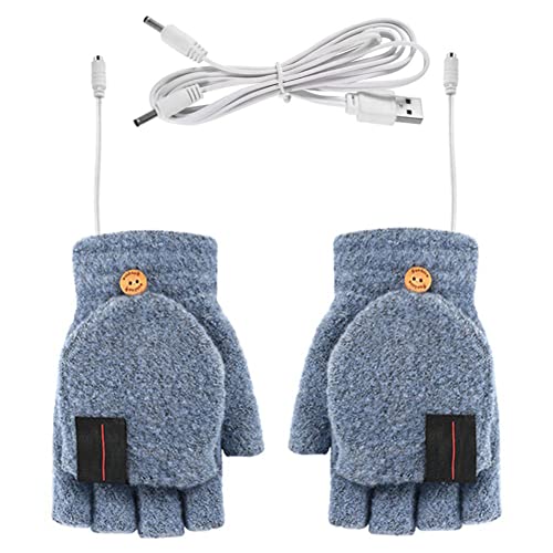 USB Beheizte Handschuhe,MoreChioce Unisex Winter Elektrische Warme Handschuhe Halbfingerlose Warme Handschuhe Volle und Halbe Laptophandschuhe Waschbar Heizhandschuhe Strickhandschuhe,Blau von MoreChioce