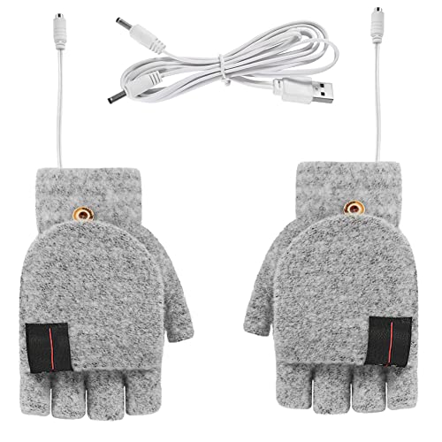 USB Beheizte Handschuhe,MoreChioce Unisex Winter Elektrische Warme Handschuhe Halbfingerlose Warme Handschuhe Volle und Halbe Laptophandschuhe Waschbar Heizhandschuhe Strickhandschuhe,Grau von MoreChioce