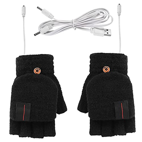 USB Beheizte Handschuhe,MoreChioce Unisex Winter Elektrische Warme Handschuhe Halbfingerlose Warme Handschuhe Volle und Halbe Laptophandschuhe Waschbar Heizhandschuhe Strickhandschuhe,Schwarz von MoreChioce