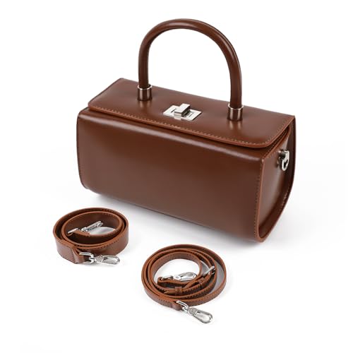 Damen Leder Schultertasche Designer inspiriert Strukturierte Tote Geldbörse Echtleder Handtasche mit zwei verstellbaren Riemen, Kaffee von MoreFarther
