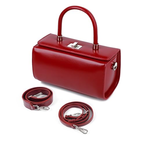 Damen Leder Schultertasche Designer inspiriert Strukturierte Tote Geldbörse Echtleder Handtasche mit zwei verstellbaren Riemen, Rot/Ausflug, einfarbig (Getaway Solids) von MoreFarther