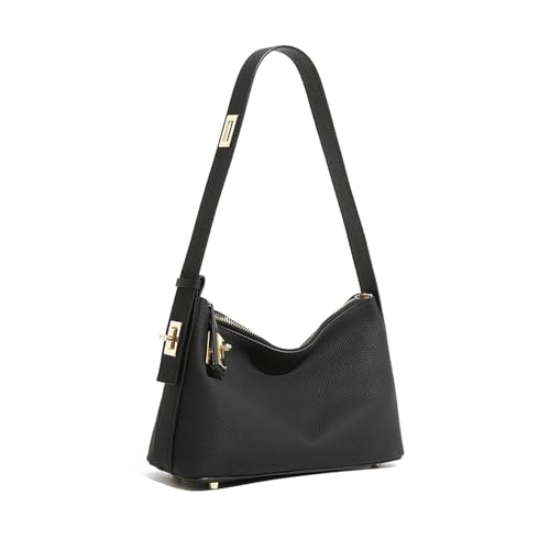 MoreFarther Umhängetasche aus echtem Leder für Damen – verstellbare Umhängetasche mit Tragegriff oben, Schwarz, Umhängetasche von MoreFarther