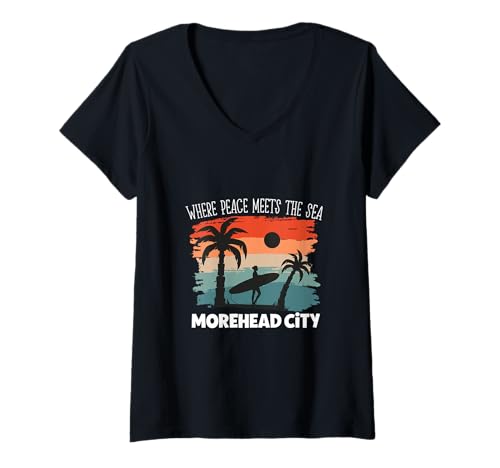 Damen Friede am Meer - Morehead City T-Shirt mit V-Ausschnitt Damen Friede am Meer - Morehead City T-Shirt mit V-Ausschnitt von Morehead City in North Carolina Designs