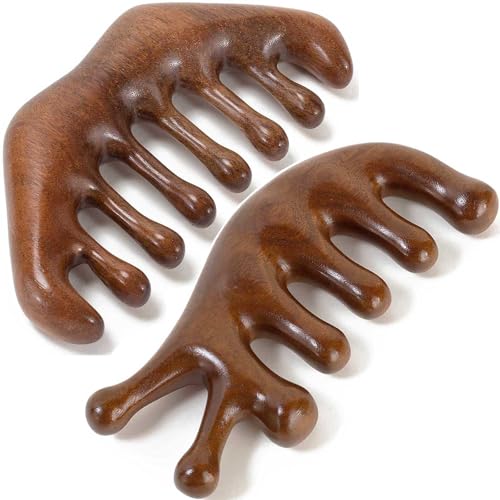 Moreinday Holzkamm Massagekamm für Kopfhaut, Kopfhautkamm aus Holz für Stressentspannung, Haarkamm für Frauen, Kopfhaut-Guasha-Kamm für Männer von Moreinday