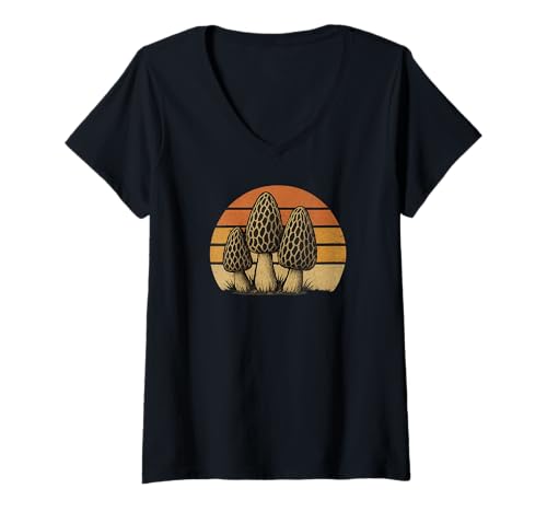 Damen Morcheln, Pilzsammler, Retro-Stil T-Shirt mit V-Ausschnitt Damen Morcheln, Pilzsammler, Retro-Stil T-Shirt mit V-Ausschnitt von Morel Mushroom Forager