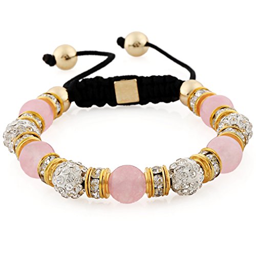 Morella Damen Armband Steinperlen und Zirkonia Strass verstellbar Gold - rosa von Morella