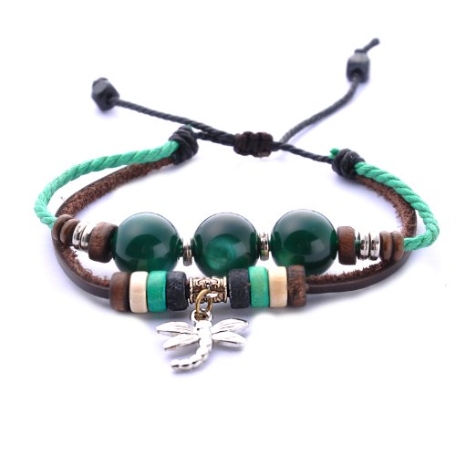 Morella Damen Armband aus Leder mit Perlen und Libellen Anhänger von Morella