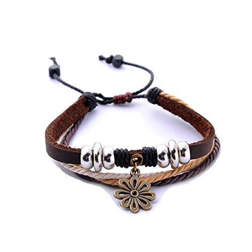 Morella Damen Armband aus Leder mit Ringen, Beads und Blumen Anhänger von Morella