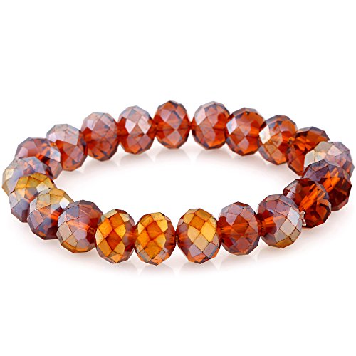 Morella Damen Armband mit facettierten Glasperlen elastisch Hellbraun von Morella