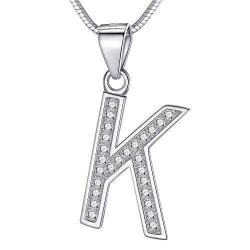 Morella Damen Buchstabenhalskette Halskette und Anhänger Buchstabe K aus 925 Silber rhodiniert 45 cm lang von Morella