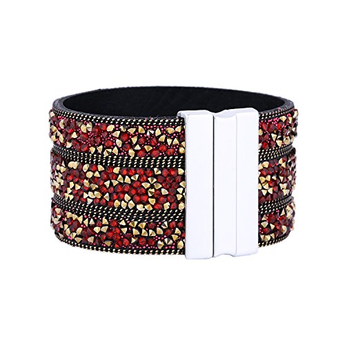 Morella Damen Glitzerarmband breit verziert mit Zirkoniasteinen und Magnetverschluss Gold rot von Morella