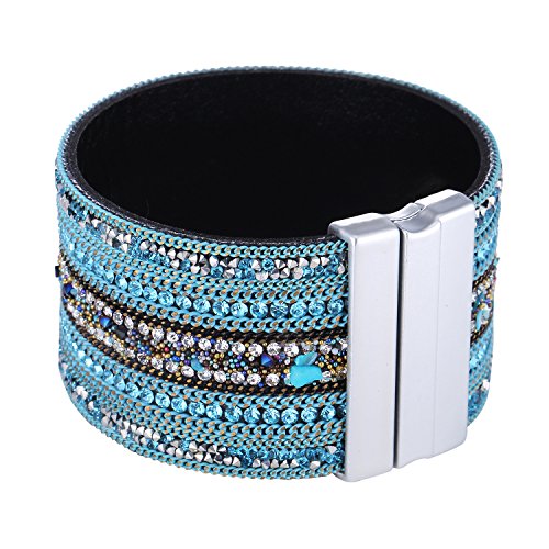 Morella Damen Glitzerarmband breit verziert mit Zirkoniasteinen und Magnetverschluss türkis weiß von Morella