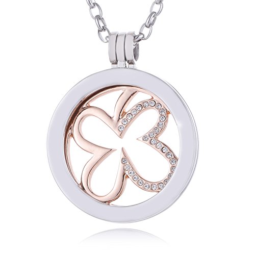 Morella Damen Halskette 70 cm Edelstahl mit Amulett und Coin 33 mm Kleeblatt modern Rosegold in Schmuckbeutel von Morella