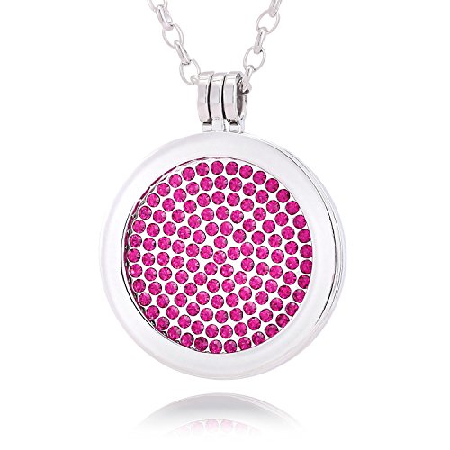 Morella Damen Halskette 70 cm Edelstahl und Anhänger mit Coin Glitzersteine pink 33 mm im Schmuckbeutel von Morella