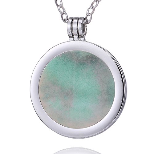 Morella Damen Halskette 70 cm Edelstahl und Anhänger mit Edelstein Amazonit Coin 33 mm Chakren Scheibe in Schmuckbeutel von Morella