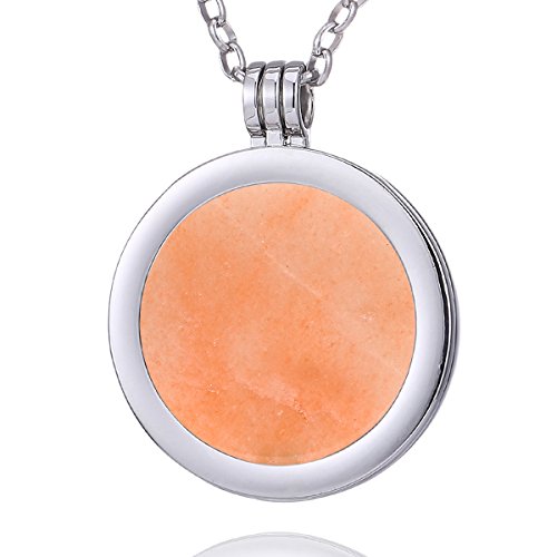 Morella Damen Halskette 70 cm Edelstahl und Anhänger mit Edelstein oranger Aventurin Coin 33 mm Chakren Scheibe in Schmuckbeutel von Morella