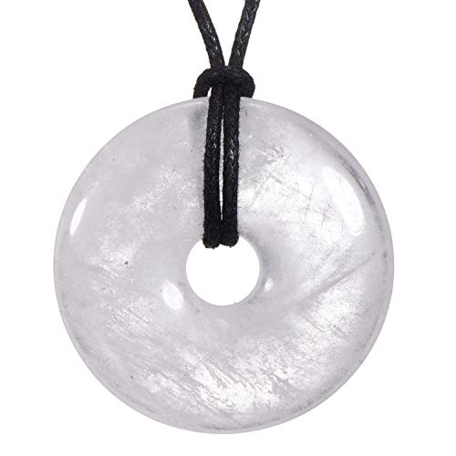Morella Damen Halskette 80 cm Donut Edelstein Anhänger Bergkristall im Samtbeutel von Morella