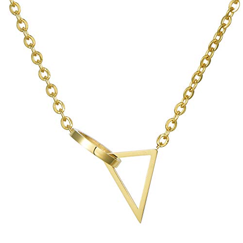 Morella Damen Halskette Dreieck mit Kreis Anhänger Edelstahl Gold im Samtbeutel von Morella