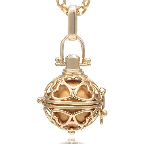 Morella Halskette Damen mit Herz Anhänger und Klangkugel Ø 16 mm in Schmuckbeutel Edelstahl gold 70 cm Gold von Morella