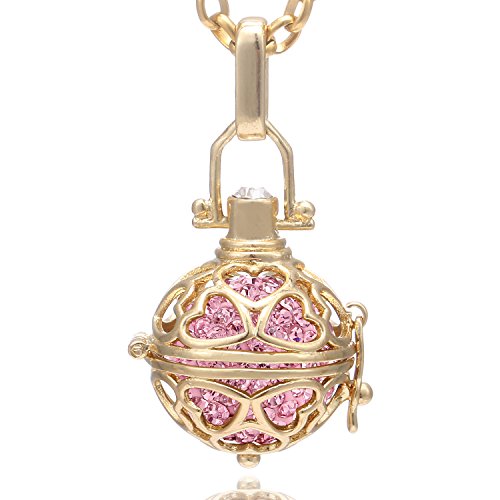Morella Halskette Damen mit Herz Anhänger und Klangkugel Zirkonia Ø 16 mm in Schmuckbeutel Edelstahl Gold 70 cm rosa von Morella