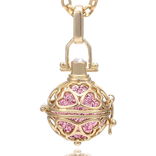 Morella Halskette Damen mit Herz Anhänger und Klangkugel Zirkonia Ø 16 mm in Schmuckbeutel Edelstahl gold 70 cm rosa von Morella