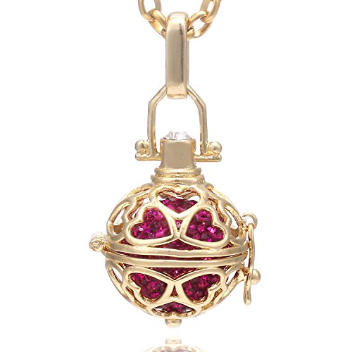 Morella Halskette Damen mit Herz Anhänger und Klangkugel Zirkonia Ø 16 mm in Schmuckbeutel Edelstahl gold 70 cm pink von Morella