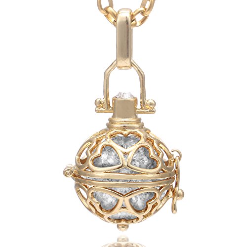 Morella Halskette Damen mit Herz Anhänger und Klangkugel Zirkonia Ø 16 mm in Schmuckbeutel Edelstahl gold 70 cm weiß von Morella