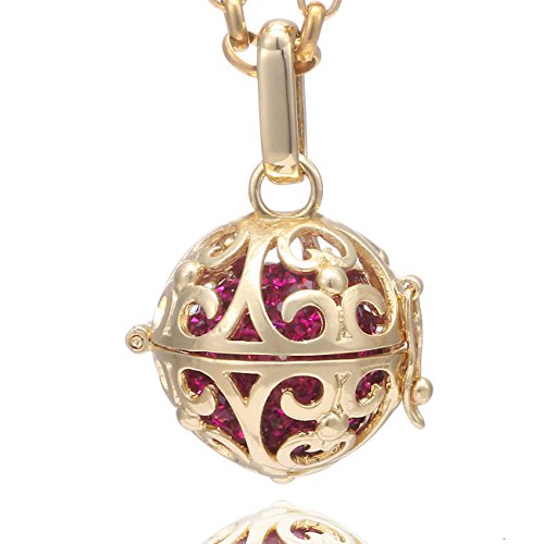 Morella Damen Halskette Edelstahl Gold 70 cm mit Ornament Anhänger Gold und Klangkugel Zirkonia pink Ø 16 mm in Schmuckbeutel von Morella