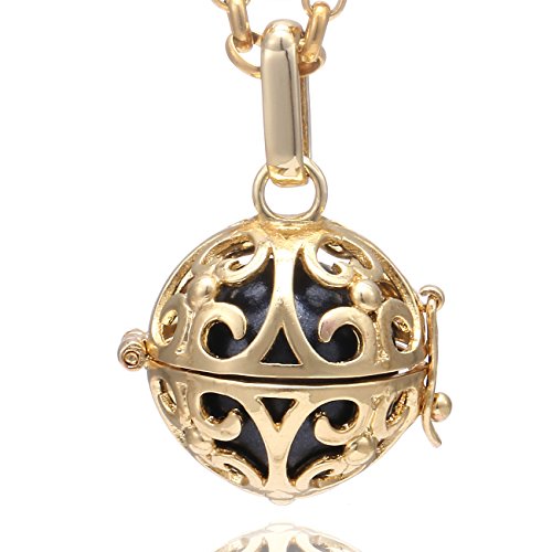 Morella Damen Halskette Edelstahl Gold 70 cm mit Ornament Anhänger Gold und Klangkugel schwarz Ø 16 mm in Schmuckbeutel von Morella