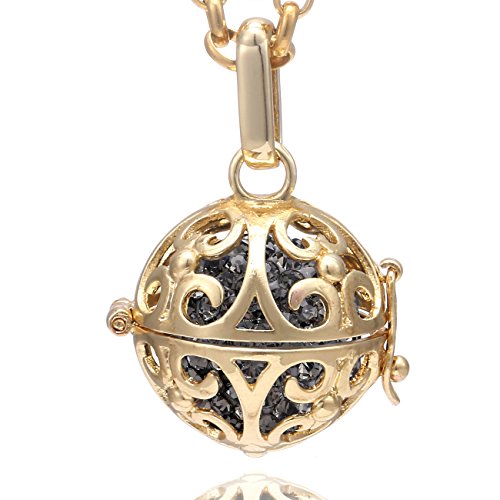 Morella Damen Halskette Edelstahl Gold 70 cm mit Ornament Anhänger und Klangkugel grau Ø 16 mm in Schmuckbeutel von Morella
