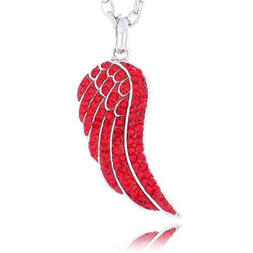 Morella Damen Halskette Engelsflügel mit Zirkoniasteinen rot und Samtbeutel von Morella