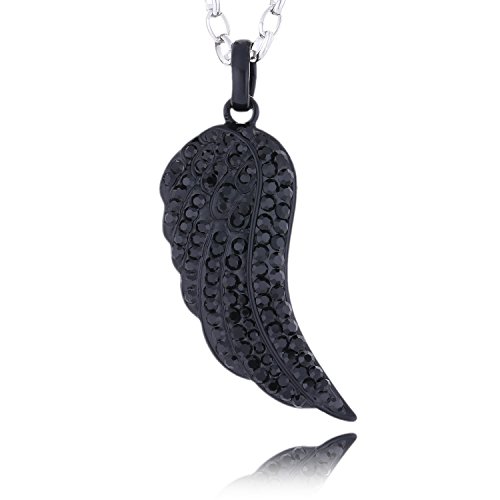 Morella Damen Halskette Engelsflügel mit Zirkoniasteinen schwarz und Samtbeutel von Morella