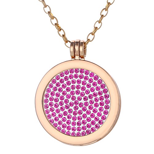 Morella Damen Halskette Gold 70 cm Edelstahl mit Amulett und Coin 33 mm Glitzersteine pink in Schmuckbeutel von Morella