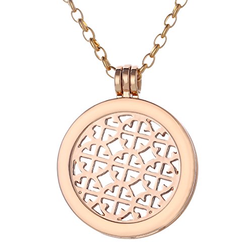 Morella Damen Halskette Gold 70 cm Edelstahl mit Amulett und Coin 33 mm Ornament Rosegold in Schmuckbeutel von Morella