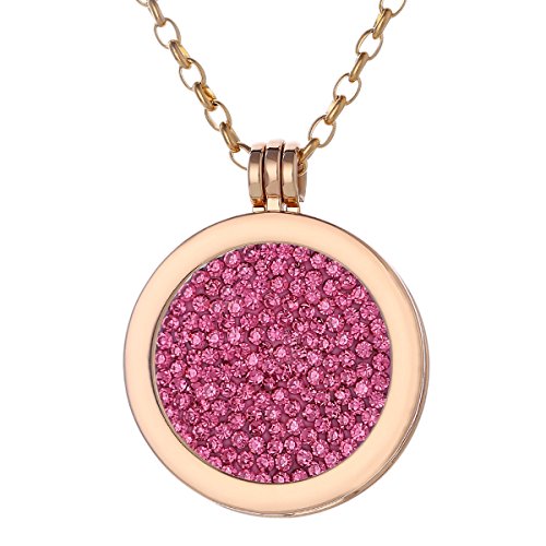 Morella Damen Halskette Gold 70 cm Edelstahl mit Anhänger und Coin 33 mm Zirkoniasteine rosa in Schmuckbeutel von Morella